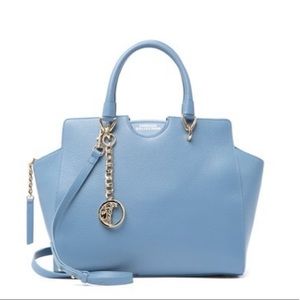 Versace Pebbled Leather Blue Tote Bag
